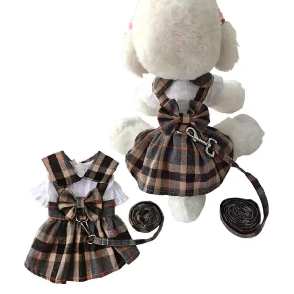Cute Dog Clothes Plaid Dress With Bowknot Back